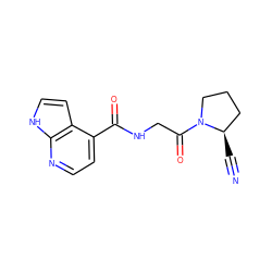 N#C[C@@H]1CCCN1C(=O)CNC(=O)c1ccnc2[nH]ccc12 ZINC000169310708