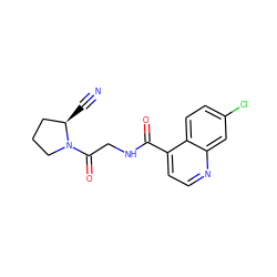 N#C[C@@H]1CCCN1C(=O)CNC(=O)c1ccnc2cc(Cl)ccc12 ZINC000096270274