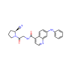 N#C[C@@H]1CCCN1C(=O)CNC(=O)c1ccnc2cc(Nc3ccccc3)ccc12 ZINC000169312165