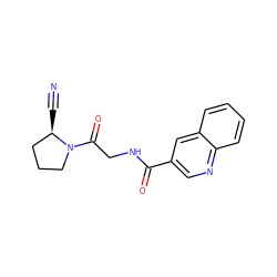 N#C[C@@H]1CCCN1C(=O)CNC(=O)c1cnc2ccccc2c1 ZINC000205332048