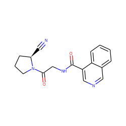 N#C[C@@H]1CCCN1C(=O)CNC(=O)c1cncc2ccccc12 ZINC000096270270