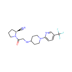 N#C[C@@H]1CCCN1C(=O)CNC1CCN(c2ccc(C(F)(F)F)cn2)CC1 ZINC000096902491