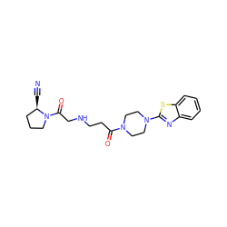 N#C[C@@H]1CCCN1C(=O)CNCCC(=O)N1CCN(c2nc3ccccc3s2)CC1 ZINC000013679155