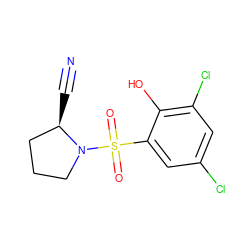 N#C[C@@H]1CCCN1S(=O)(=O)c1cc(Cl)cc(Cl)c1O ZINC000013687297