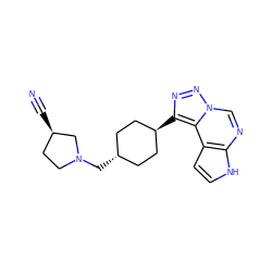 N#C[C@@H]1CCN(C[C@H]2CC[C@H](c3nnn4cnc5[nH]ccc5c34)CC2)C1 ZINC001772569860