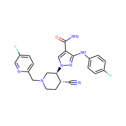 N#C[C@@H]1CCN(Cc2ccc(F)cn2)C[C@H]1n1cc(C(N)=O)c(Nc2ccc(F)cc2)n1 ZINC000220641399