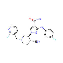 N#C[C@@H]1CCN(Cc2cccnc2F)C[C@H]1n1cc(C(N)=O)c(Nc2ccc(F)cc2)n1 ZINC000220661890