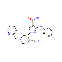 N#C[C@@H]1CCN(Cc2cccnn2)C[C@H]1n1cc(C(N)=O)c(Nc2ccc(F)cc2)n1 ZINC000204939371