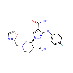 N#C[C@@H]1CCN(Cc2ncco2)C[C@H]1n1cc(C(N)=O)c(Nc2ccc(F)cc2)n1 ZINC000220736563