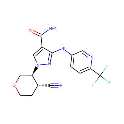 N#C[C@@H]1CCOC[C@H]1n1cc(C(N)=O)c(Nc2ccc(C(F)(F)F)nc2)n1 ZINC000204968262