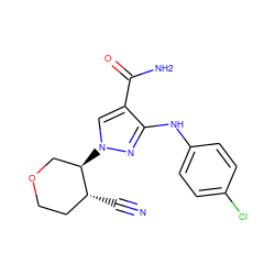 N#C[C@@H]1CCOC[C@H]1n1cc(C(N)=O)c(Nc2ccc(Cl)cc2)n1 ZINC000204985799