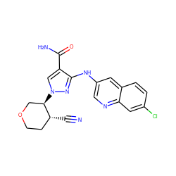 N#C[C@@H]1CCOC[C@H]1n1cc(C(N)=O)c(Nc2cnc3cc(Cl)ccc3c2)n1 ZINC000204994047