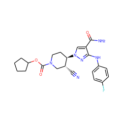 N#C[C@@H]1CN(C(=O)OC2CCCC2)CC[C@H]1n1cc(C(N)=O)c(Nc2ccc(F)cc2)n1 ZINC000205030081