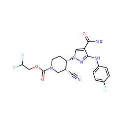 N#C[C@@H]1CN(C(=O)OCC(F)F)CC[C@@H]1n1cc(C(N)=O)c(Nc2ccc(F)cc2)n1 ZINC000205039365