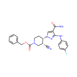 N#C[C@@H]1CN(C(=O)OCc2ccccc2)CC[C@@H]1n1cc(C(N)=O)c(Nc2ccc(F)cc2)n1 ZINC000205030125