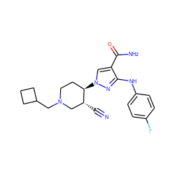 N#C[C@@H]1CN(CC2CCC2)CC[C@H]1n1cc(C(N)=O)c(Nc2ccc(F)cc2)n1 ZINC000220678261