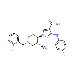 N#C[C@@H]1CN(Cc2cccnc2F)CC[C@H]1n1cc(C(N)=O)c(Nc2ccc(F)cc2)n1 ZINC000204993907