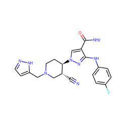 N#C[C@@H]1CN(Cc2ccn[nH]2)CC[C@H]1n1cc(C(N)=O)c(Nc2ccc(F)cc2)n1 ZINC000221257367