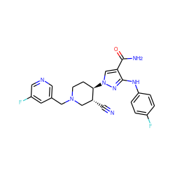 N#C[C@@H]1CN(Cc2cncc(F)c2)CC[C@H]1n1cc(C(N)=O)c(Nc2ccc(F)cc2)n1 ZINC000220677754