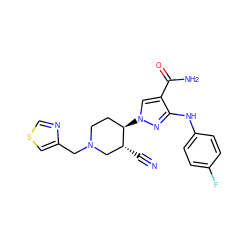 N#C[C@@H]1CN(Cc2cscn2)CC[C@H]1n1cc(C(N)=O)c(Nc2ccc(F)cc2)n1 ZINC000220687301