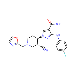 N#C[C@@H]1CN(Cc2ncco2)CC[C@H]1n1cc(C(N)=O)c(Nc2ccc(F)cc2)n1 ZINC000220697568