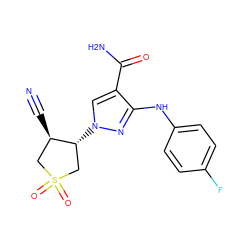 N#C[C@@H]1CS(=O)(=O)C[C@H]1n1cc(C(N)=O)c(Nc2ccc(F)cc2)n1 ZINC000220736323