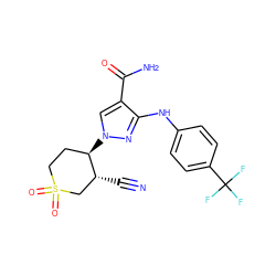 N#C[C@@H]1CS(=O)(=O)CC[C@H]1n1cc(C(N)=O)c(Nc2ccc(C(F)(F)F)cc2)n1 ZINC000220707161