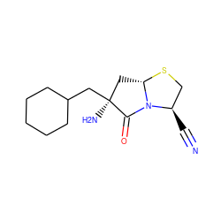 N#C[C@@H]1CS[C@H]2C[C@](N)(CC3CCCCC3)C(=O)N21 ZINC000043021973