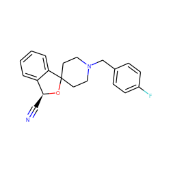 N#C[C@@H]1OC2(CCN(Cc3ccc(F)cc3)CC2)c2ccccc21 ZINC000040891925