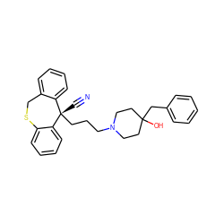 N#C[C@]1(CCCN2CCC(O)(Cc3ccccc3)CC2)c2ccccc2CSc2ccccc21 ZINC000013801996