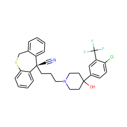 N#C[C@]1(CCCN2CCC(O)(c3ccc(Cl)c(C(F)(F)F)c3)CC2)c2ccccc2CSc2ccccc21 ZINC000027523837