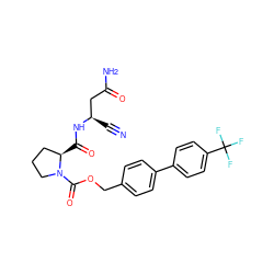 N#C[C@H](CC(N)=O)NC(=O)[C@@H]1CCCN1C(=O)OCc1ccc(-c2ccc(C(F)(F)F)cc2)cc1 ZINC000169338855