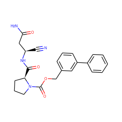 N#C[C@H](CC(N)=O)NC(=O)[C@@H]1CCCN1C(=O)OCc1cccc(-c2ccccc2)c1 ZINC000169348304