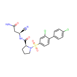 N#C[C@H](CC(N)=O)NC(=O)[C@@H]1CCCN1S(=O)(=O)c1ccc(-c2ccc(Cl)cc2)c(Cl)c1 ZINC000653794080