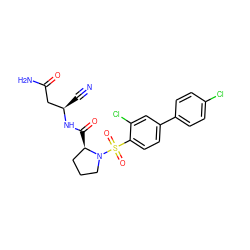 N#C[C@H](CC(N)=O)NC(=O)[C@@H]1CCCN1S(=O)(=O)c1ccc(-c2ccc(Cl)cc2)cc1Cl ZINC000653803729