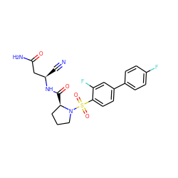 N#C[C@H](CC(N)=O)NC(=O)[C@@H]1CCCN1S(=O)(=O)c1ccc(-c2ccc(F)cc2)cc1F ZINC000653793312