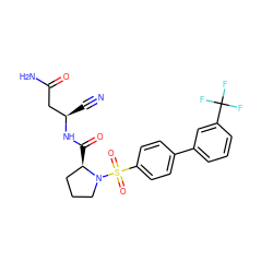 N#C[C@H](CC(N)=O)NC(=O)[C@@H]1CCCN1S(=O)(=O)c1ccc(-c2cccc(C(F)(F)F)c2)cc1 ZINC000653803632