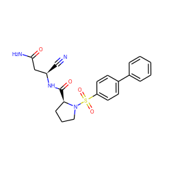 N#C[C@H](CC(N)=O)NC(=O)[C@@H]1CCCN1S(=O)(=O)c1ccc(-c2ccccc2)cc1 ZINC000653808155