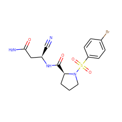 N#C[C@H](CC(N)=O)NC(=O)[C@@H]1CCCN1S(=O)(=O)c1ccc(Br)cc1 ZINC000653793146