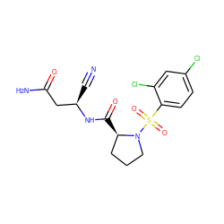 N#C[C@H](CC(N)=O)NC(=O)[C@@H]1CCCN1S(=O)(=O)c1ccc(Cl)cc1Cl ZINC000653804904