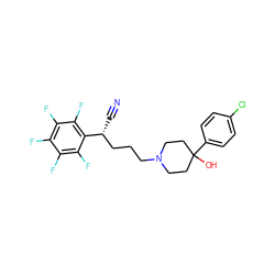 N#C[C@H](CCCN1CCC(O)(c2ccc(Cl)cc2)CC1)c1c(F)c(F)c(F)c(F)c1F ZINC000013802081