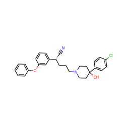 N#C[C@H](CCCN1CCC(O)(c2ccc(Cl)cc2)CC1)c1cccc(Oc2ccccc2)c1 ZINC000013802122