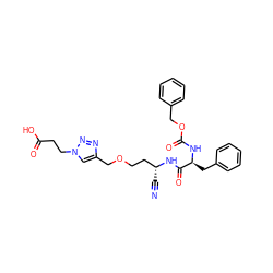 N#C[C@H](CCOCc1cn(CCC(=O)O)nn1)NC(=O)[C@H](Cc1ccccc1)NC(=O)OCc1ccccc1 ZINC000653878480