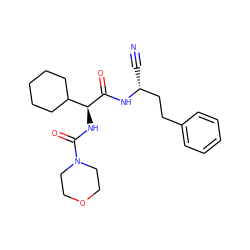 N#C[C@H](CCc1ccccc1)NC(=O)[C@@H](NC(=O)N1CCOCC1)C1CCCCC1 ZINC000027631744