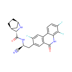 N#C[C@H](Cc1cc2c(=O)[nH]c3c(F)c(F)ccc3c2cc1F)NC(=O)[C@H]1N[C@@H]2CC[C@H]1C2 ZINC000219292483