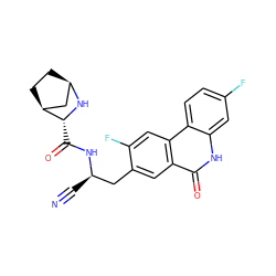 N#C[C@H](Cc1cc2c(=O)[nH]c3cc(F)ccc3c2cc1F)NC(=O)[C@H]1N[C@@H]2CC[C@H]1C2 ZINC000219292443