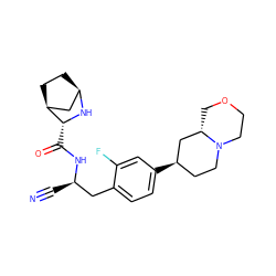 N#C[C@H](Cc1ccc([C@@H]2CCN3CCOC[C@H]3C2)cc1F)NC(=O)[C@H]1N[C@@H]2CC[C@H]1C2 ZINC000219318083