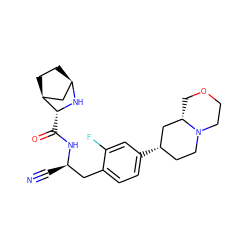 N#C[C@H](Cc1ccc([C@H]2CCN3CCOC[C@H]3C2)cc1F)NC(=O)[C@H]1N[C@@H]2CC[C@H]1C2 ZINC000219318781