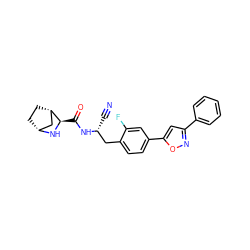 N#C[C@H](Cc1ccc(-c2cc(-c3ccccc3)no2)cc1F)NC(=O)[C@H]1N[C@@H]2CC[C@H]1C2 ZINC000219318634