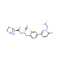 N#C[C@H](Cc1ccc(-c2ccc(=O)n(CC(F)F)c2)cc1F)NC(=O)[C@H]1N[C@@H]2CC[C@H]1C2 ZINC000219296858